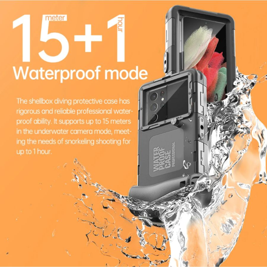 Shellbox 50ft/15m Underwater Professional Diving Phone Case with Lanyard iPhone Samsung Waterproof