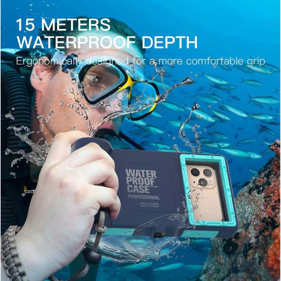 Shellbox 50ft/15m Underwater Professional Diving Phone Case with Lanyard iPhone Samsung Waterproof