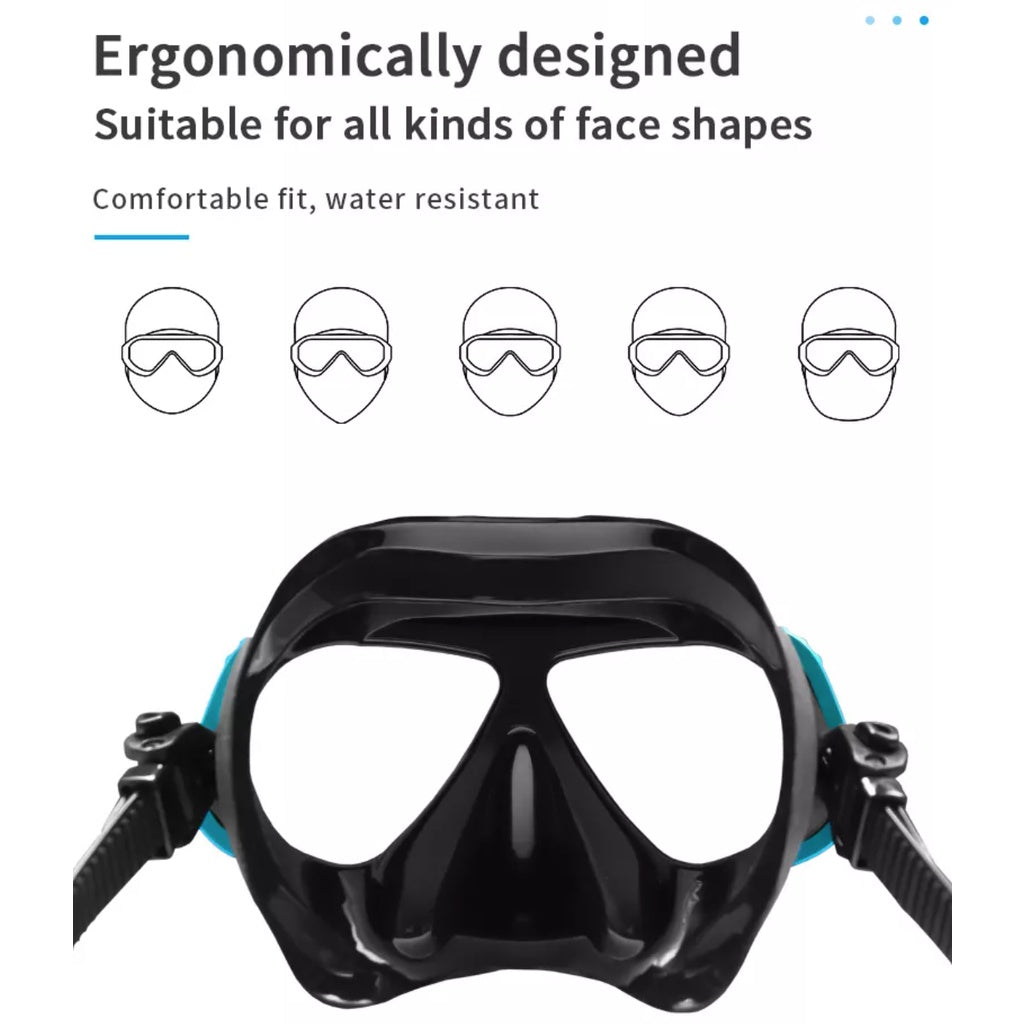 Translucent Aluminum Frame Tempered Glass Low Volume Freediving Mask Set