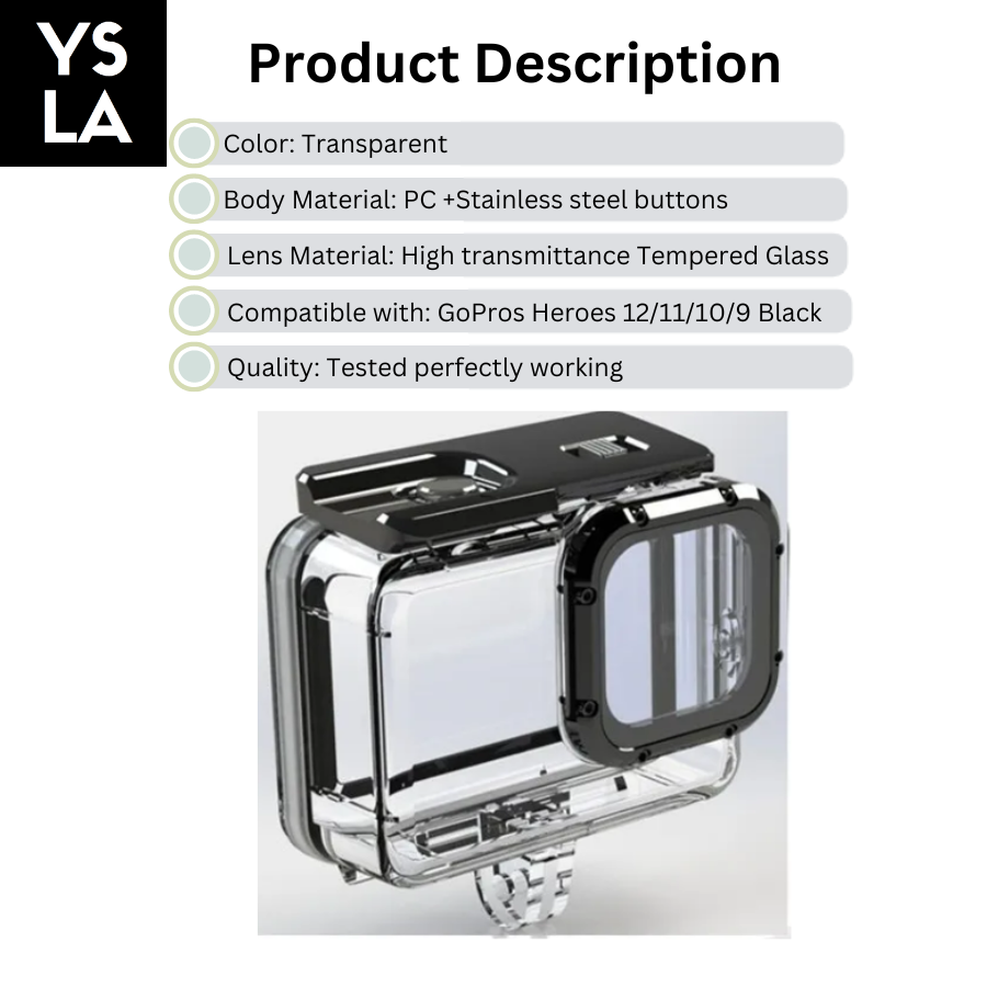 Waterproof Diving Case for Gopros Heros 12/11/10/9 Black with Touch back door up to 50m