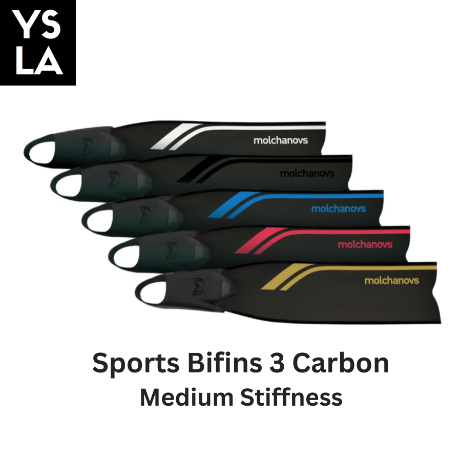 Medium Stiffness Molchanovs Sports Bifins 3 Carbon Long Fins with Foot Pockets