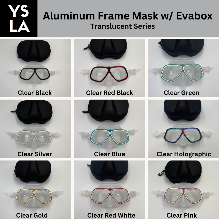 Translucent Aluminum Frame Tempered Glass Low Volume Freediving Mask with Eva Box