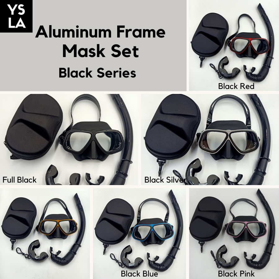 Solid Color Aluminum Frame Tempered Glass Low Volume Freediving Mask Set