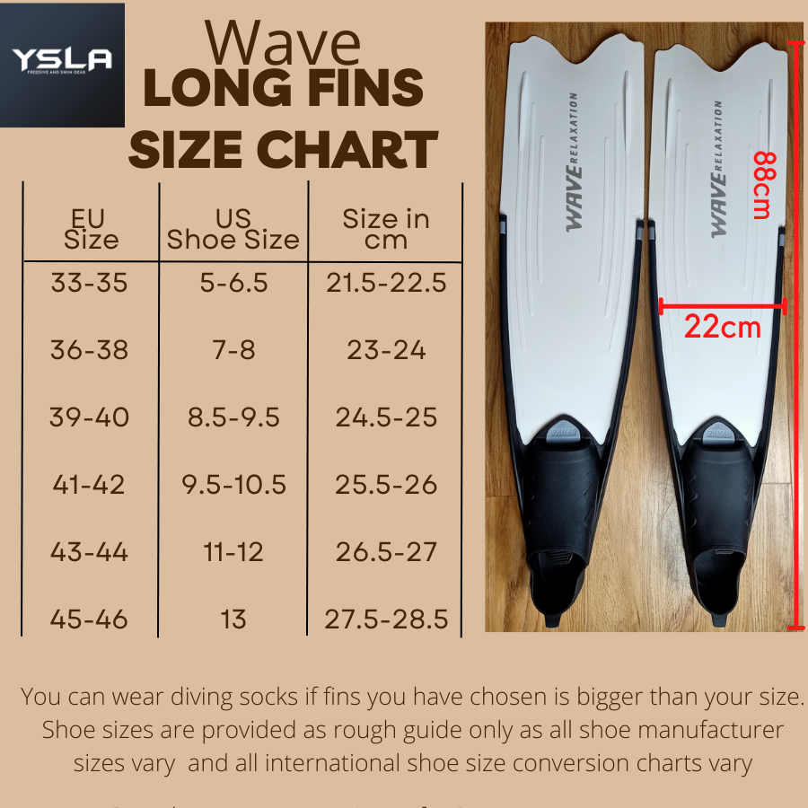 Wave Colored Long Freediving Fins Black Foot Pocket