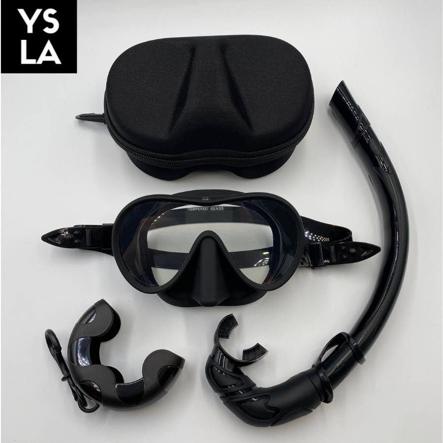 Luna Tempered Glass Single Lens Snorkeling Mask Scuba Diving Mask with J-type Snorkel and Eva Box