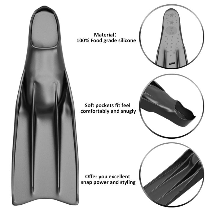 Malik Silicone Short Fins for Freedive Scuba Swimming Training Full Foot Pocket