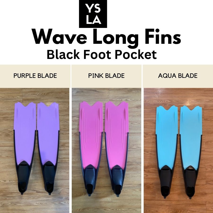 Wave Colored Long Freediving Fins Black Foot Pocket