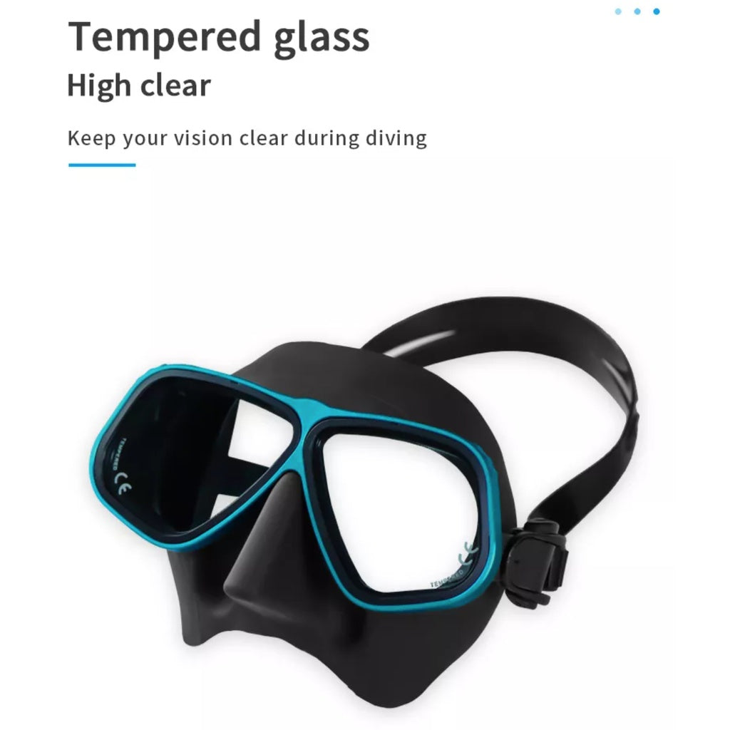 Translucent Aluminum Frame Tempered Glass Low Volume Freediving Mask Set