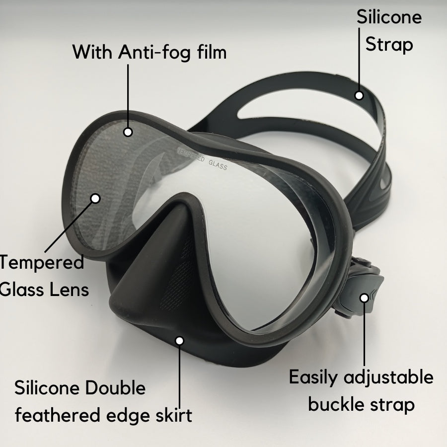 Luna Tempered Glass Single Lens Snorkeling Mask Scuba Diving Mask only with Eva Box