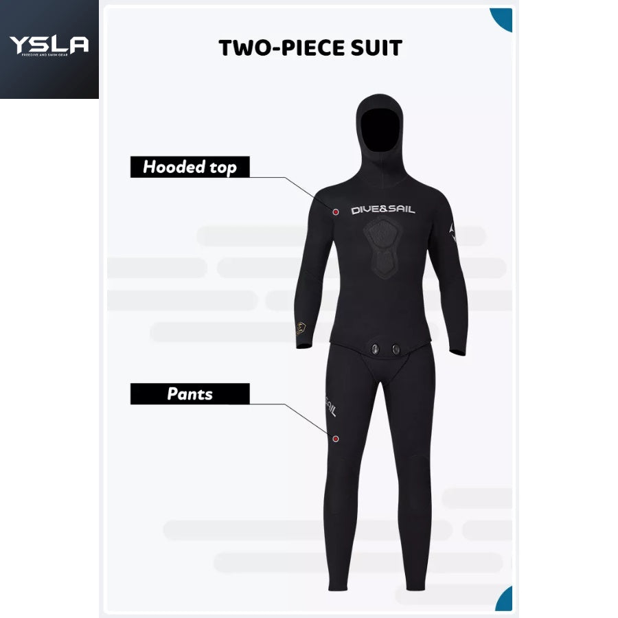 Trahe Dive and Sail 2piece Hooded Wetsuit 1.5mm Neoprene for Freedive Spearfishing Scuba Diving